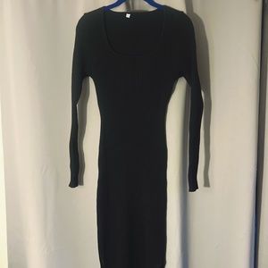 Black ribbed sweater long sleeved dress